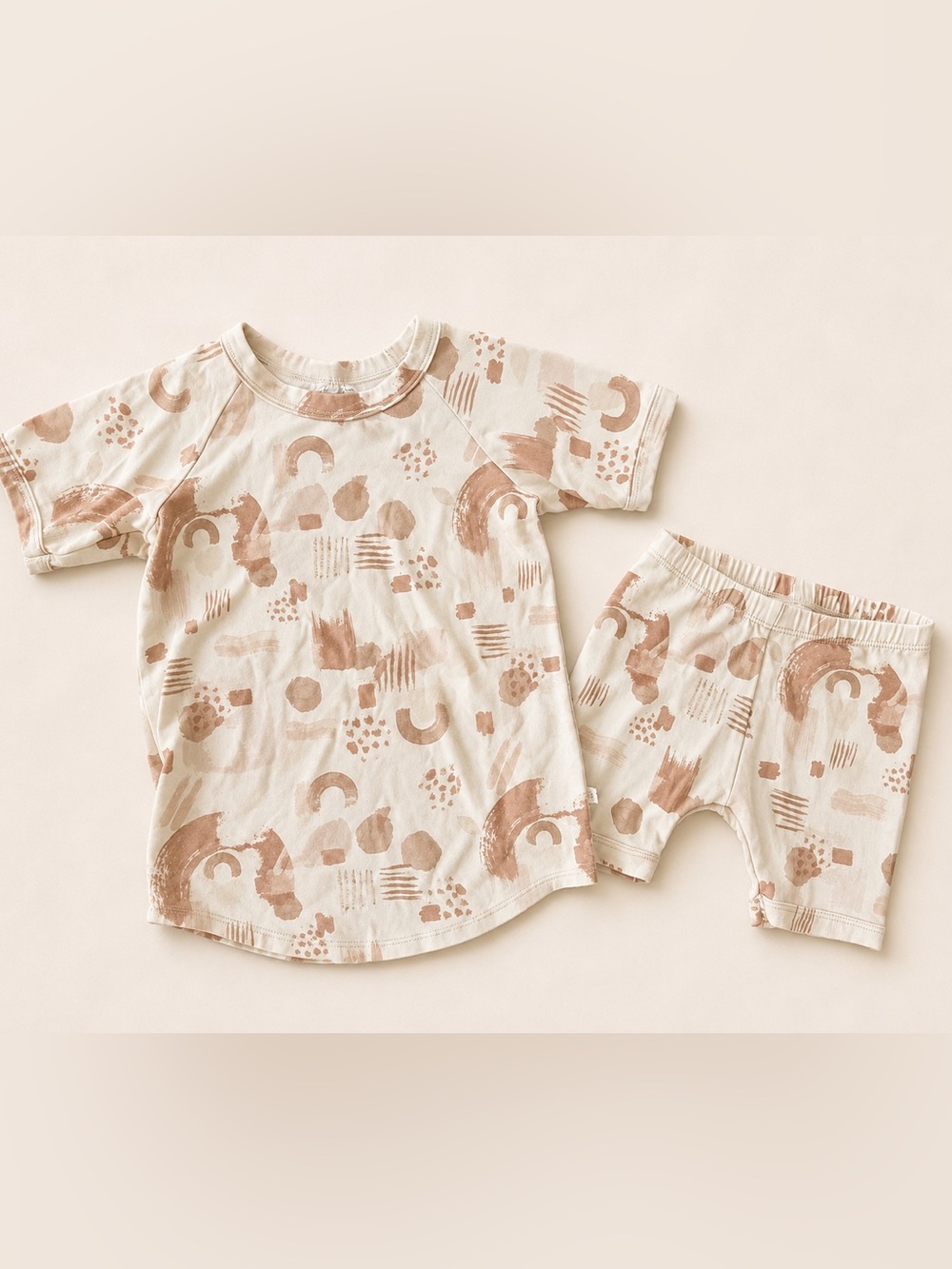 Jax & Lennon Neutral Abstract Brushstroke Lounge Set / Pyjamas / Natural fibres